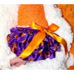 Halloween Orange Big Bow Dark Purple Pumpkin Satin Bloomer ,Orange Crochet Tube Top,Orange Headband Orange Silk Bow 3PC Set CT622 